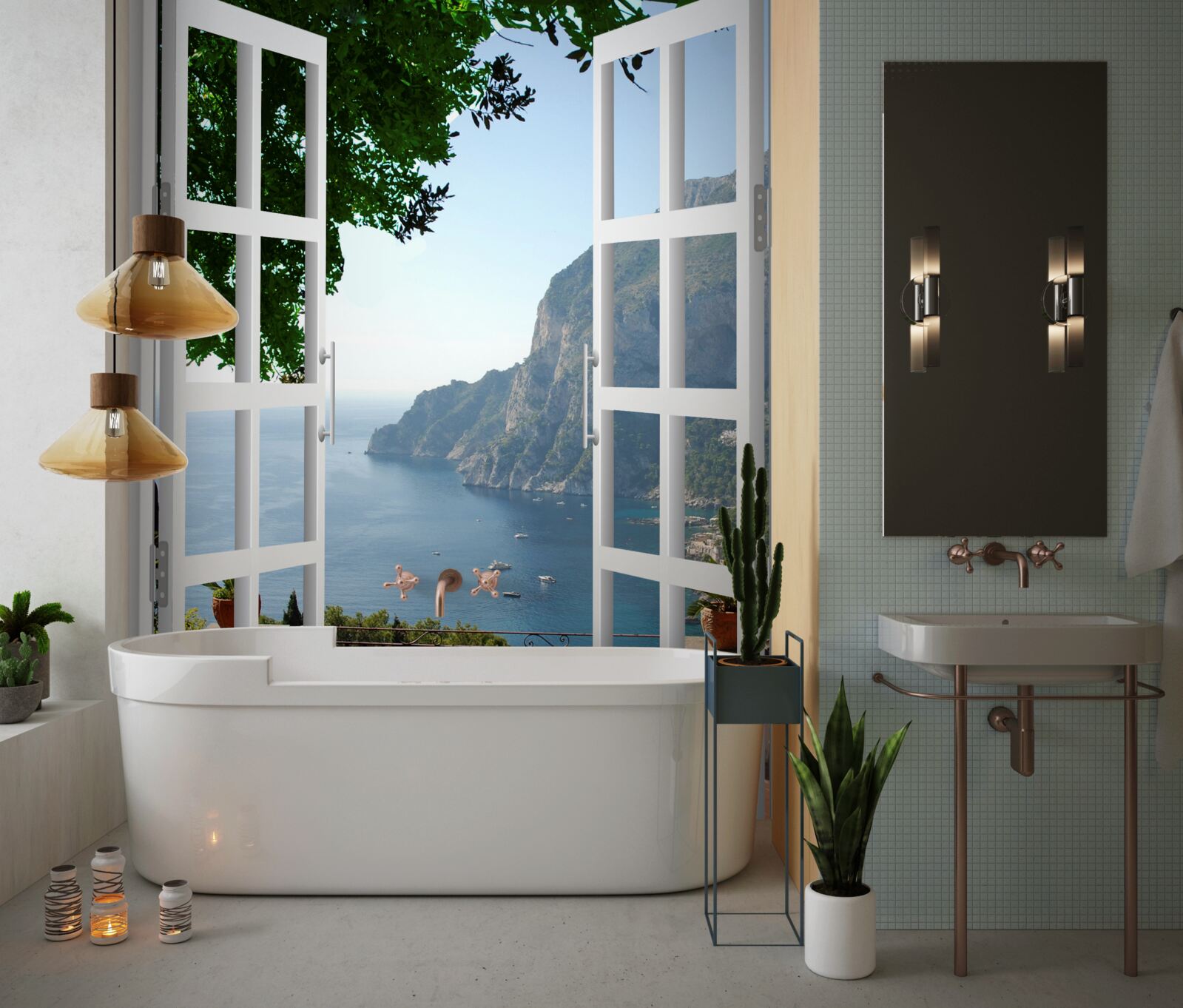 Фотошпалери балкон з видом на мальовничу місцевість