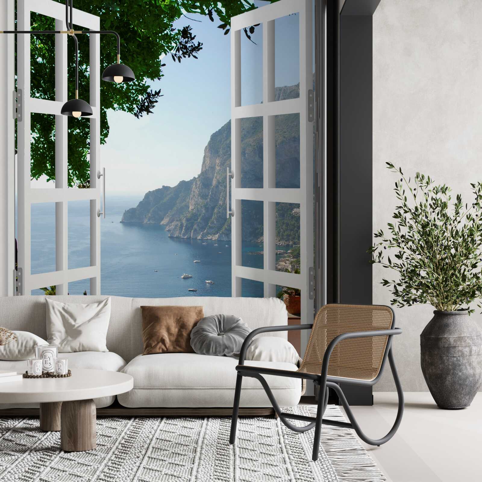 Фотошпалери балкон з видом на мальовничу місцевість