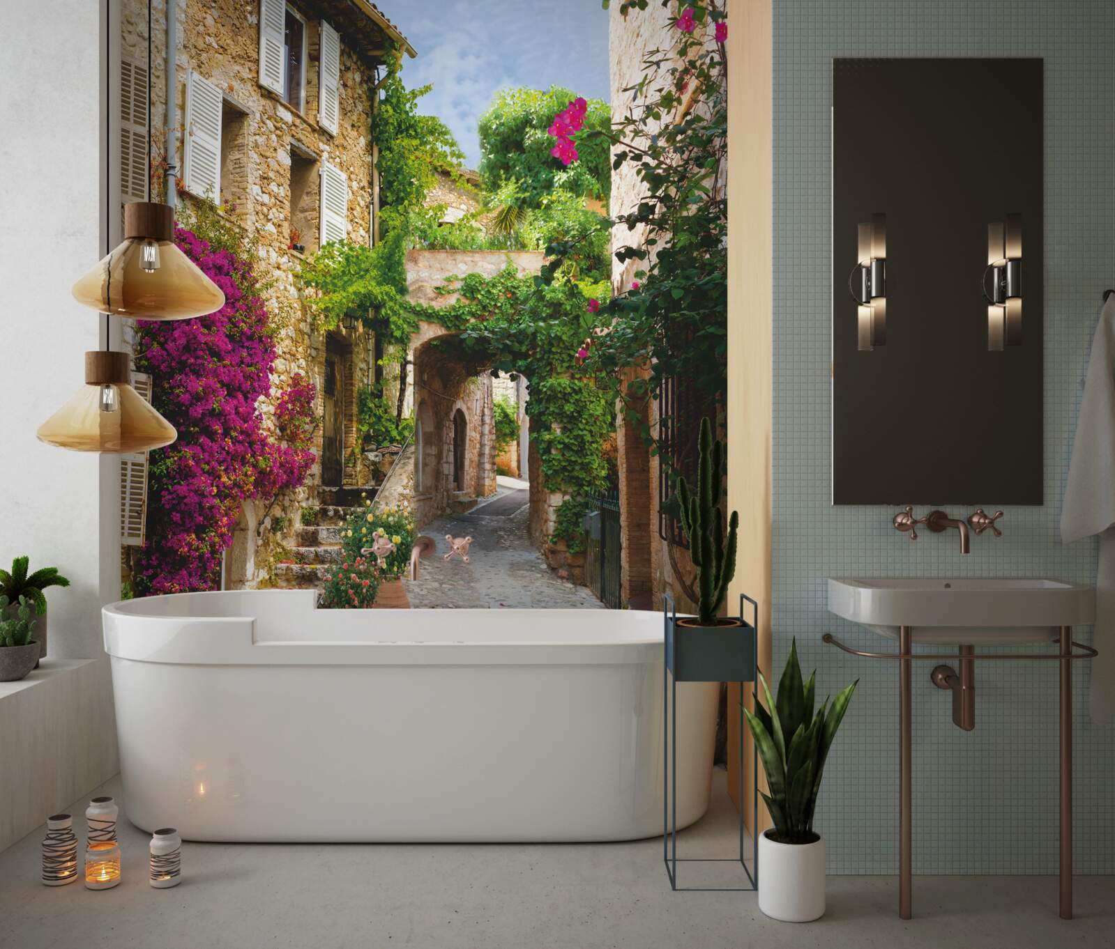 Фотошпалери Стара вулиця оживає в квітучому плющі