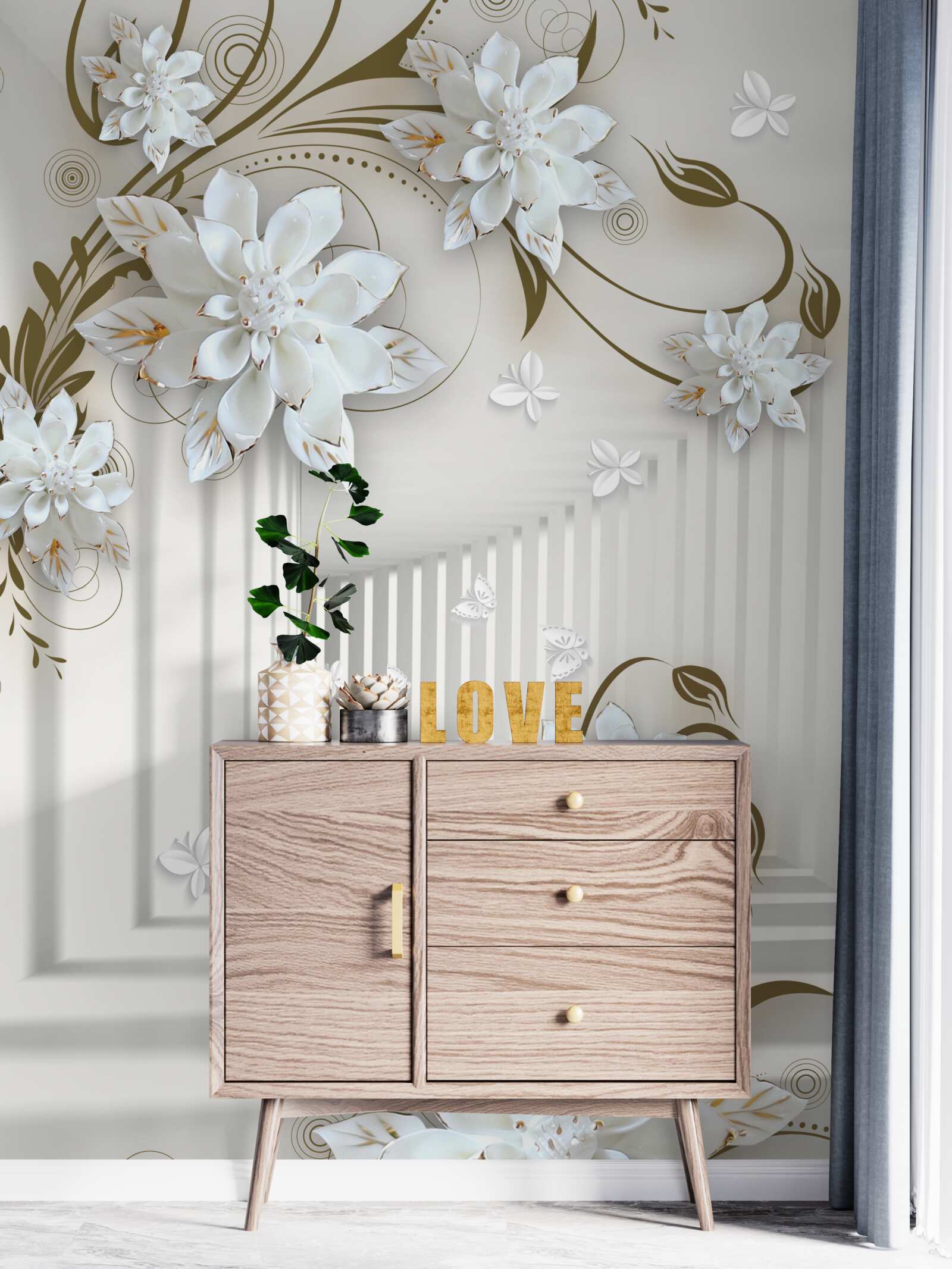 Фотошпалери нескінченний коридор і блідий лотос