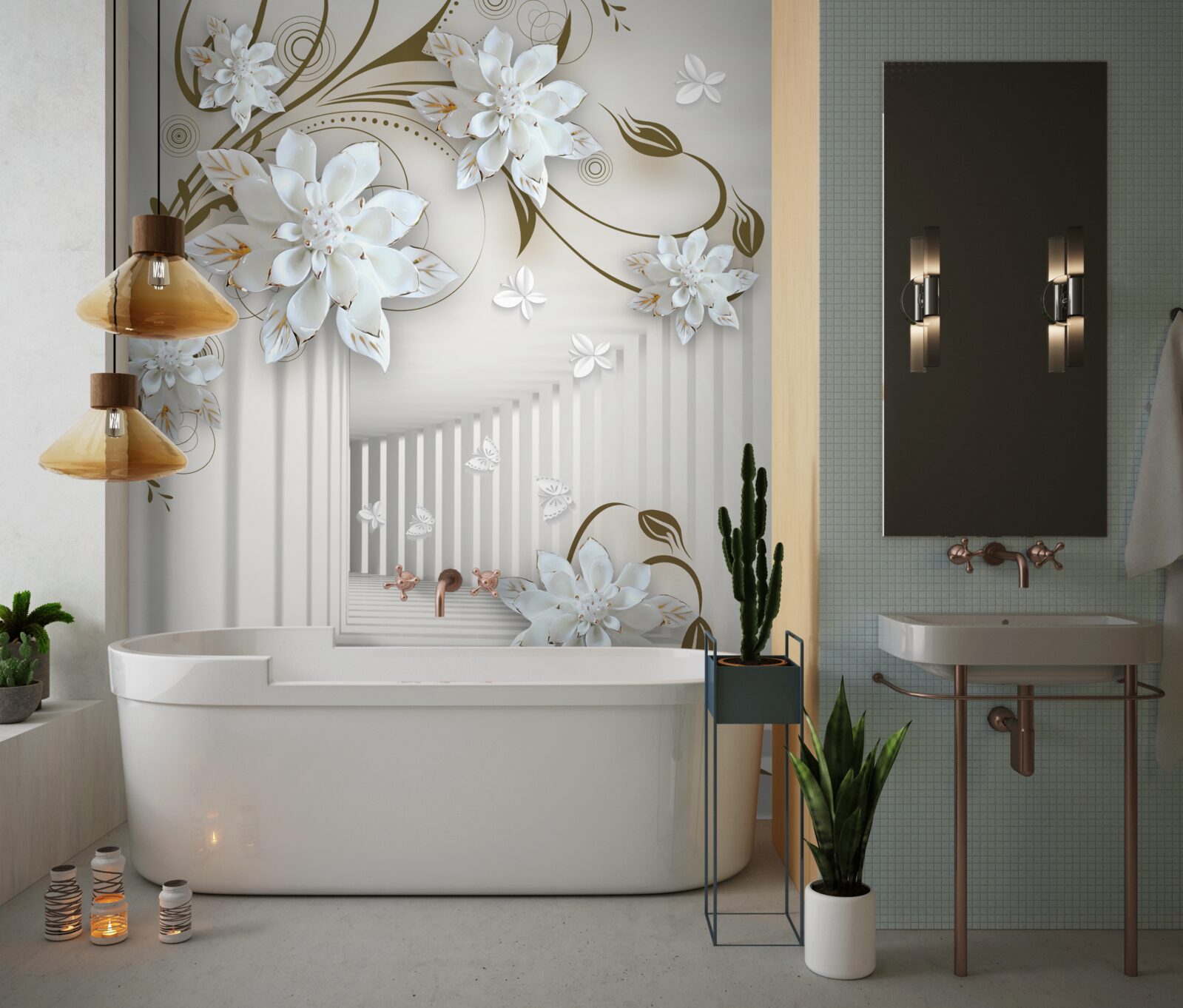 Фотошпалери нескінченний коридор і блідий лотос