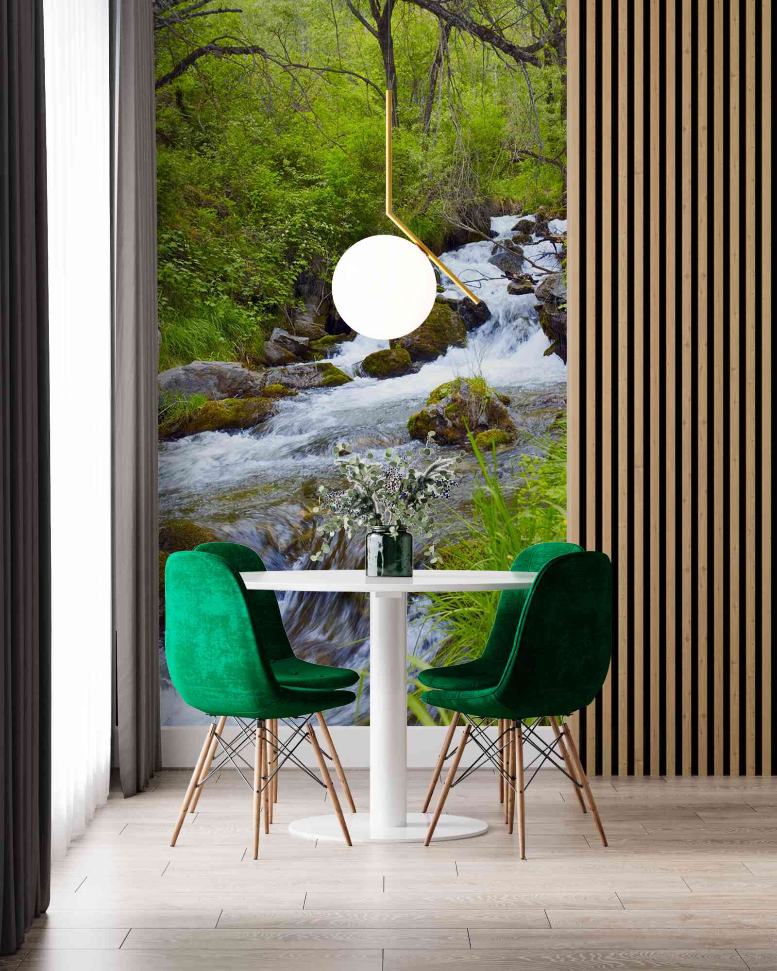 Фотошпалери водоспад, що несамовито тече посеред лісу