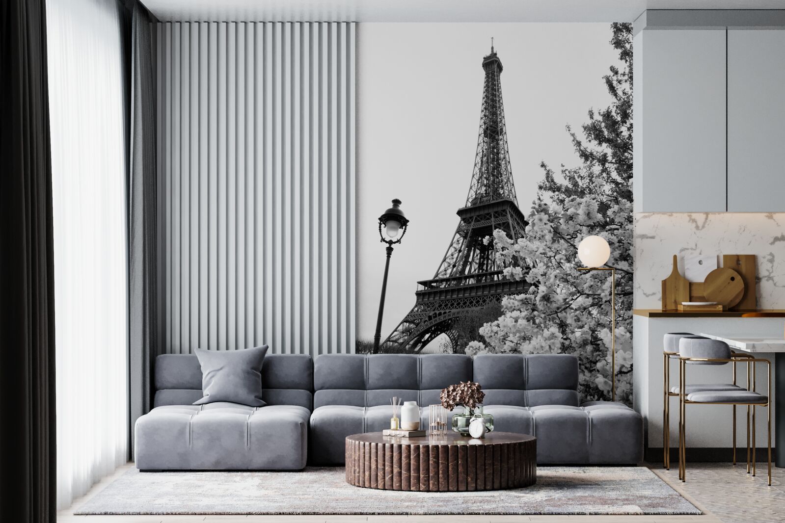 Фотошпалери Ейфелева вежа в чорно-білому кольорі