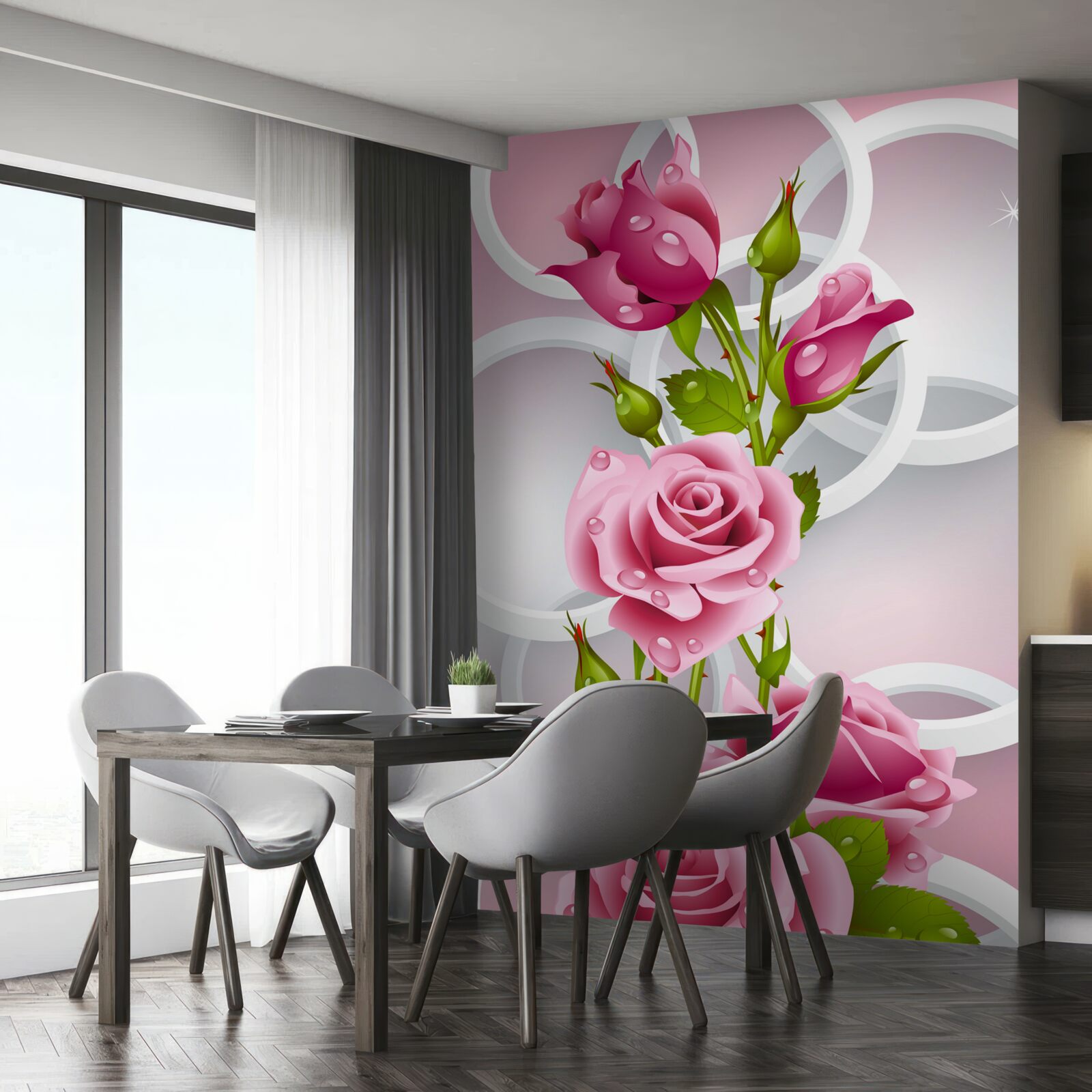 Фотошпалери м'які стебла малинової троянди