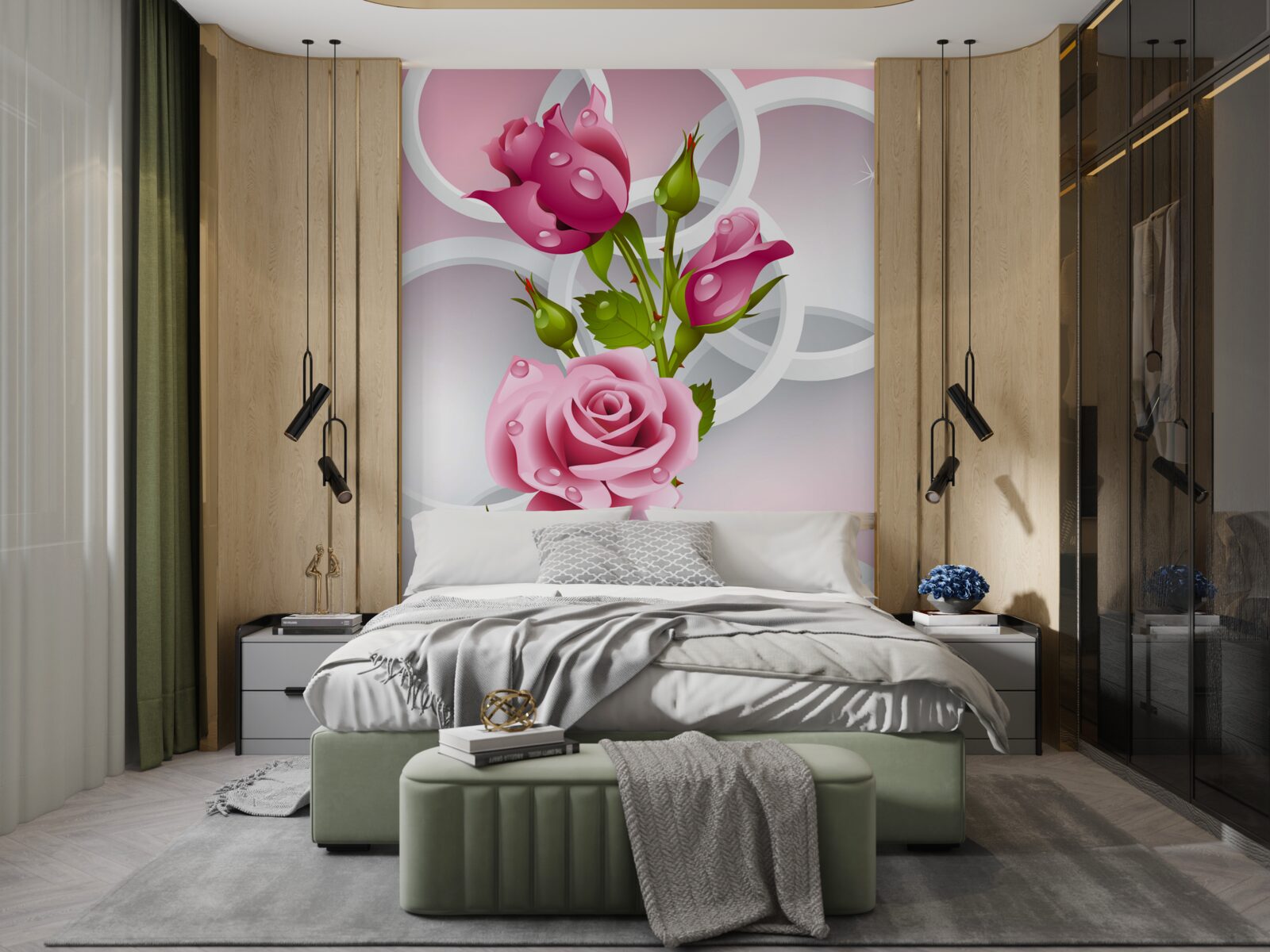 Фотошпалери м'які стебла малинової троянди