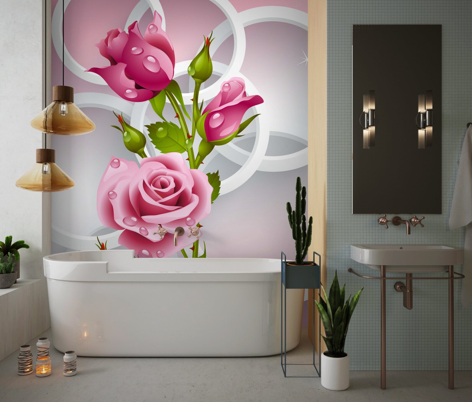 Фотошпалери м'які стебла малинової троянди