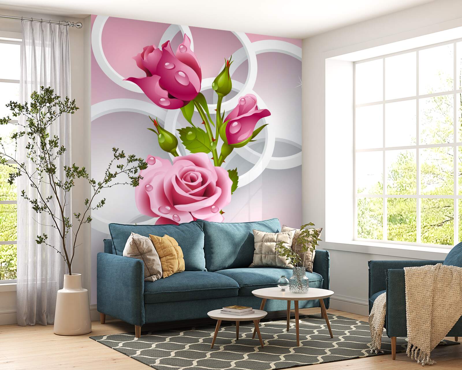 Фотошпалери м'які стебла малинової троянди