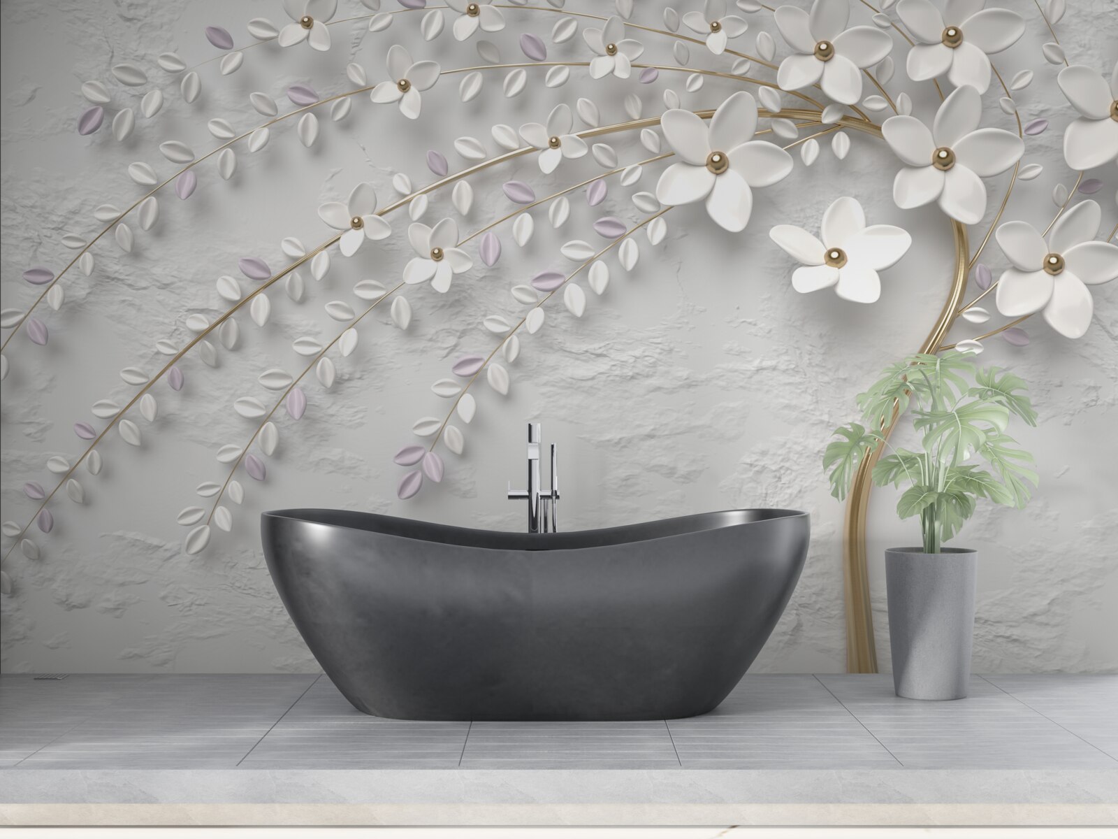 Фотошпалери весняне дерево, прикрашене білими квітами