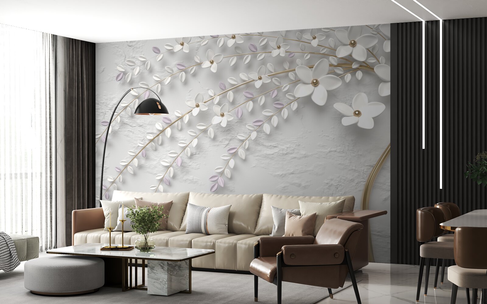 Фотошпалери весняне дерево, прикрашене білими квітами