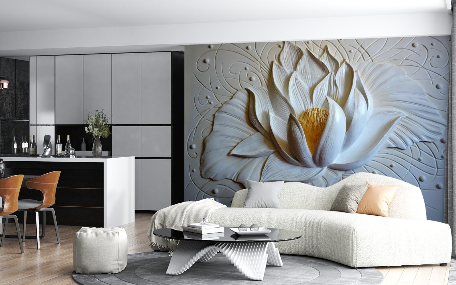 Фотошпалери рельєф білого лотоса