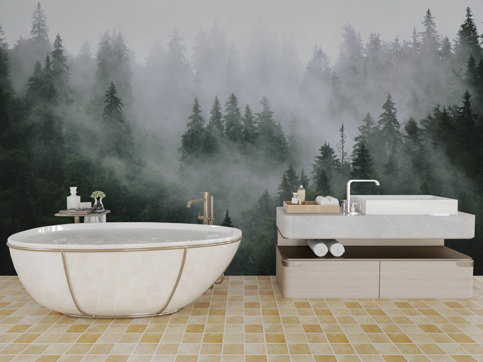 Фотошпалери туманне узлісся хвойного лісу