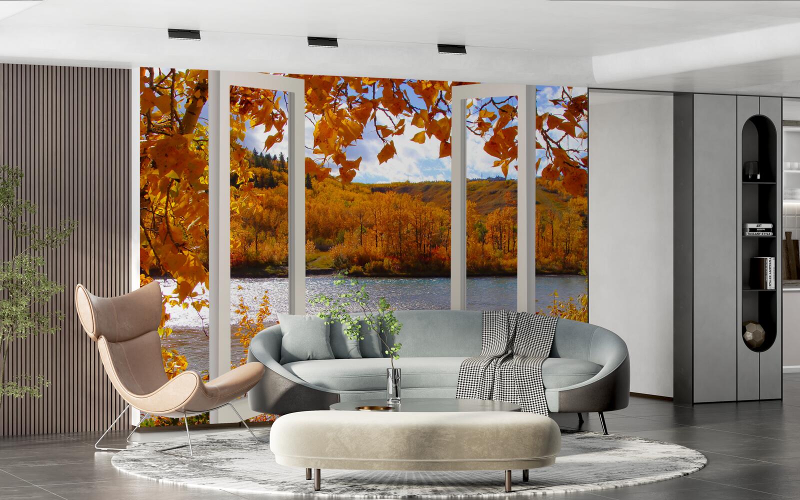 Фотошпалери вид на осінній ліс з вікна