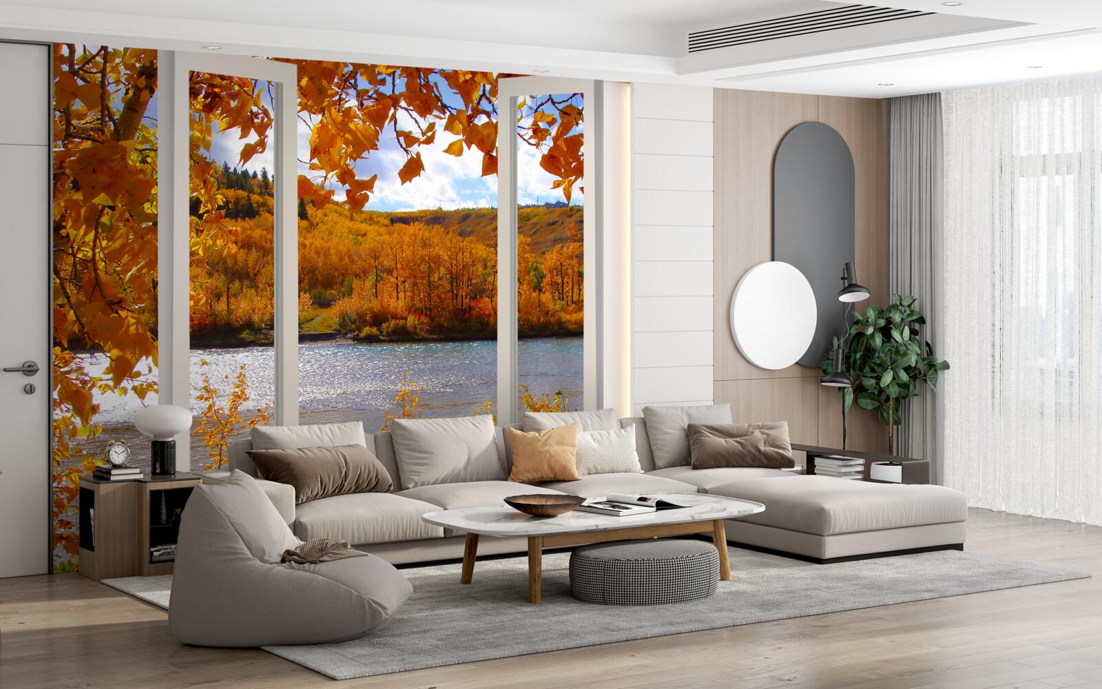 Фотошпалери вид на осінній ліс з вікна