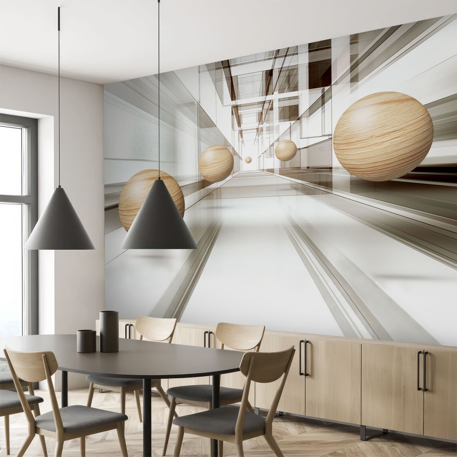 Фотошпалери дерев'яні кульки мчать у нескінченність