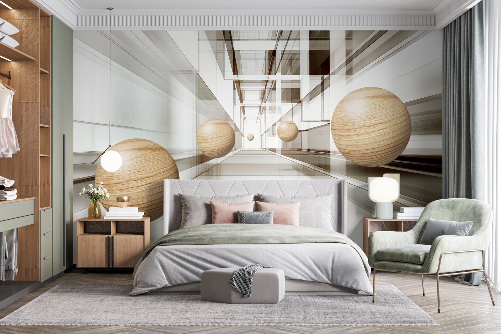 Фотошпалери дерев'яні кульки мчать у нескінченність