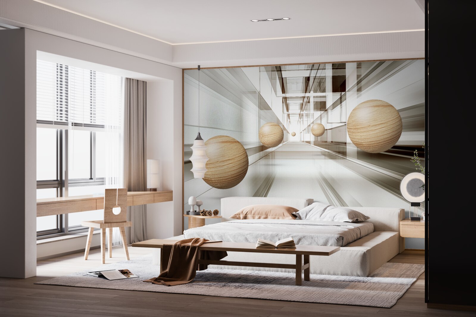 Фотошпалери дерев'яні кульки мчать у нескінченність