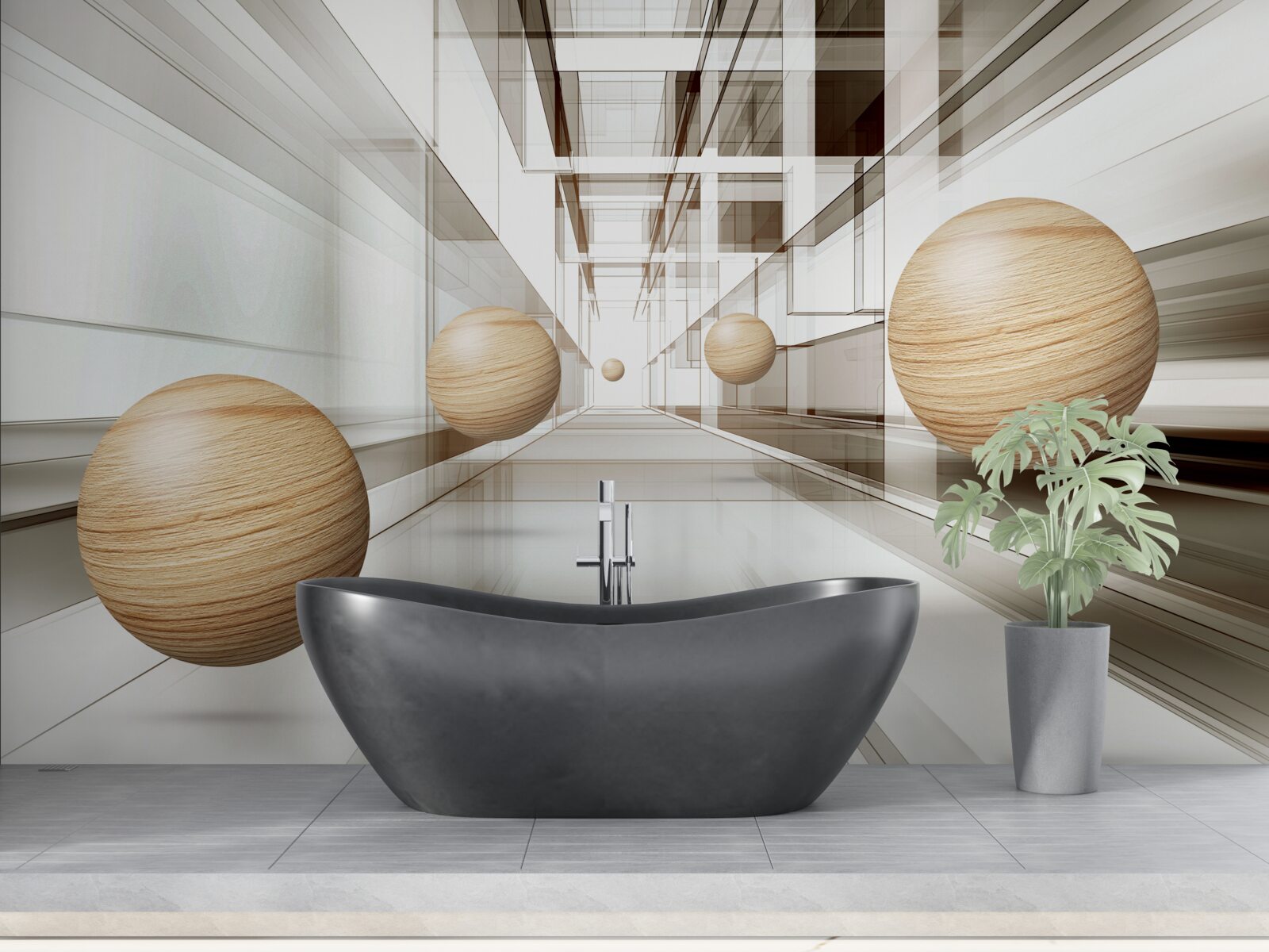 Фотошпалери дерев'яні кульки мчать у нескінченність