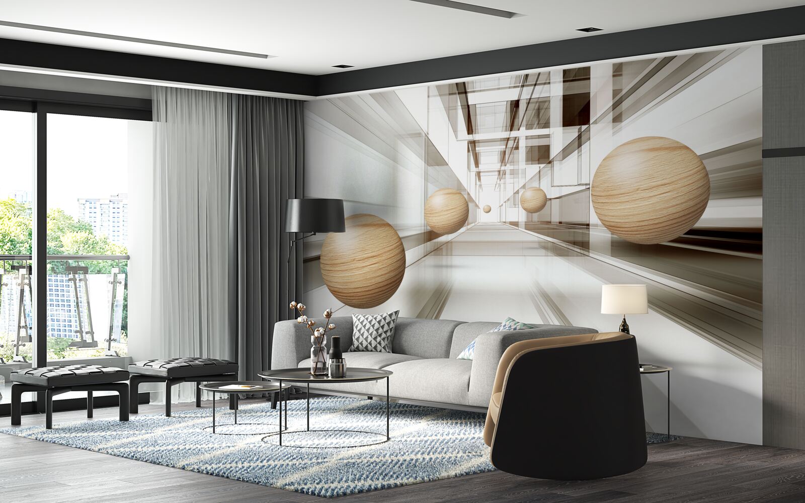 Фотошпалери дерев'яні кульки мчать у нескінченність