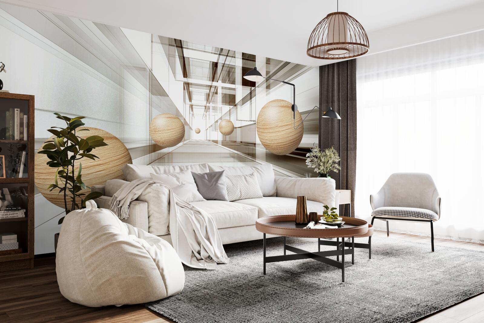 Фотошпалери дерев'яні кульки мчать у нескінченність