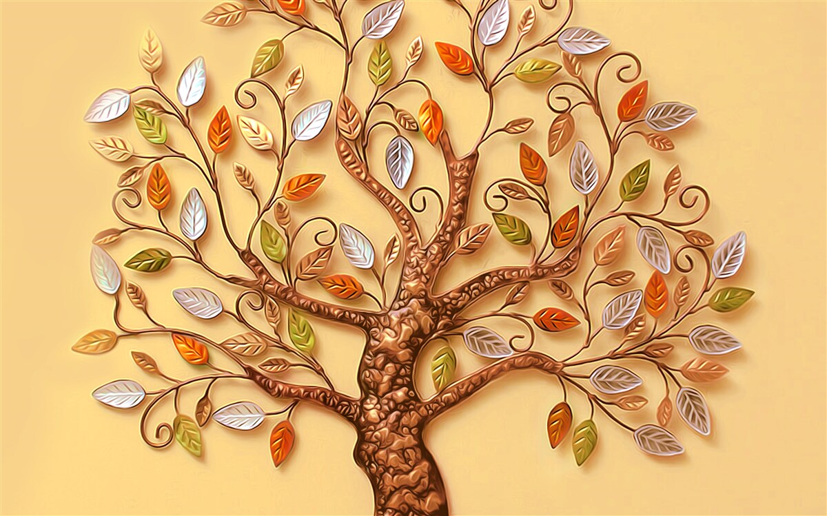 Фотошпалери дерево одягнене в осінню абстракцію з листя