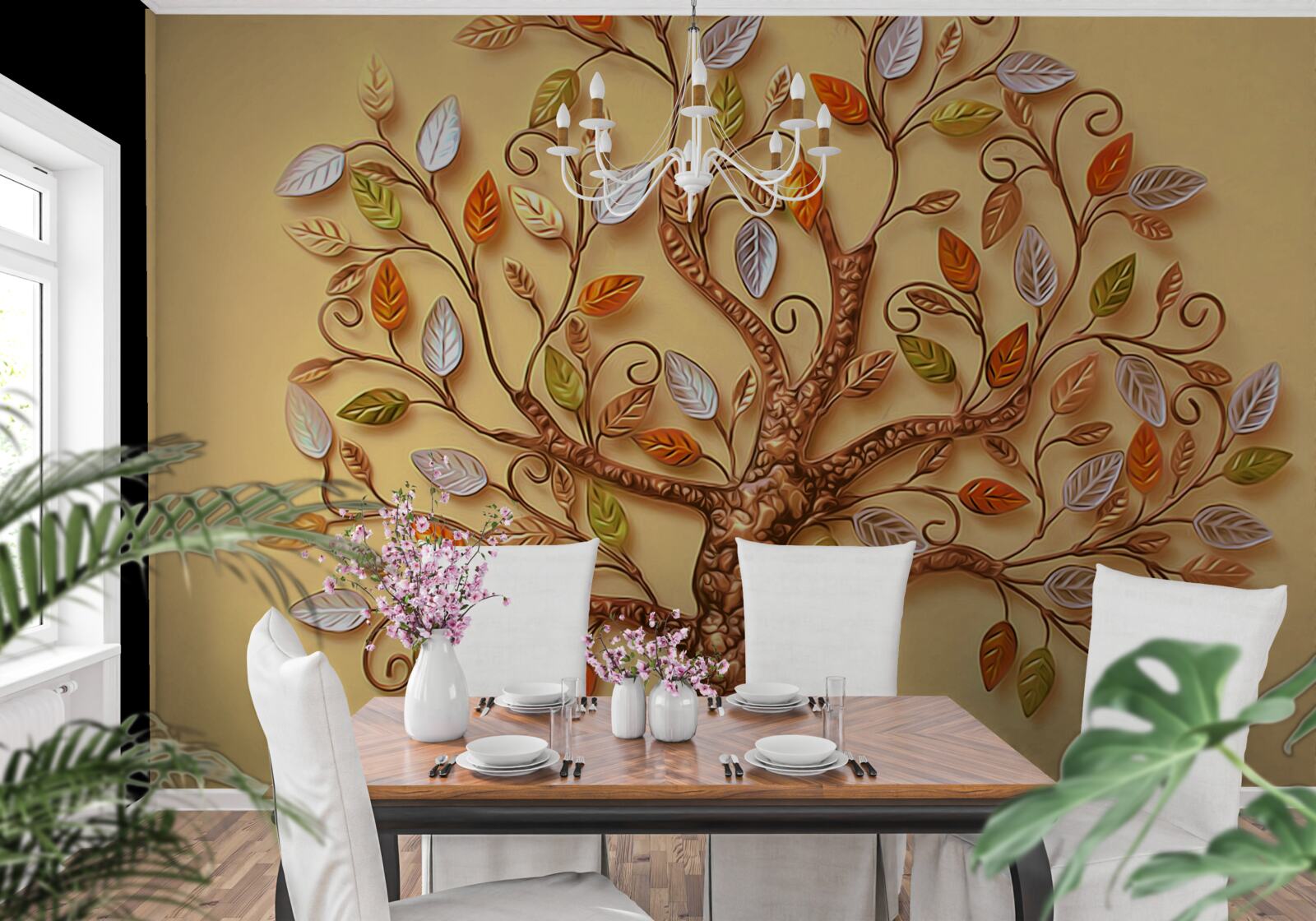 Фотошпалери дерево одягнене в осінню абстракцію з листя