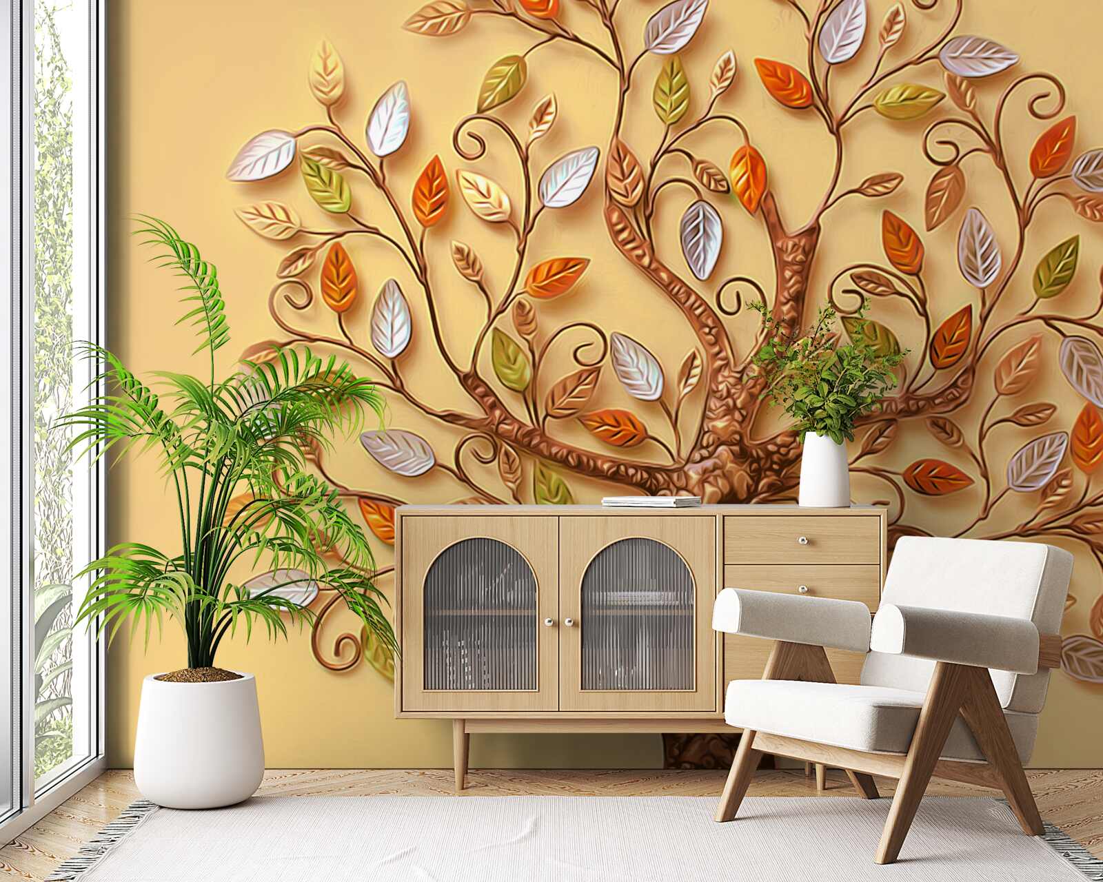 Фотошпалери дерево одягнене в осінню абстракцію з листя