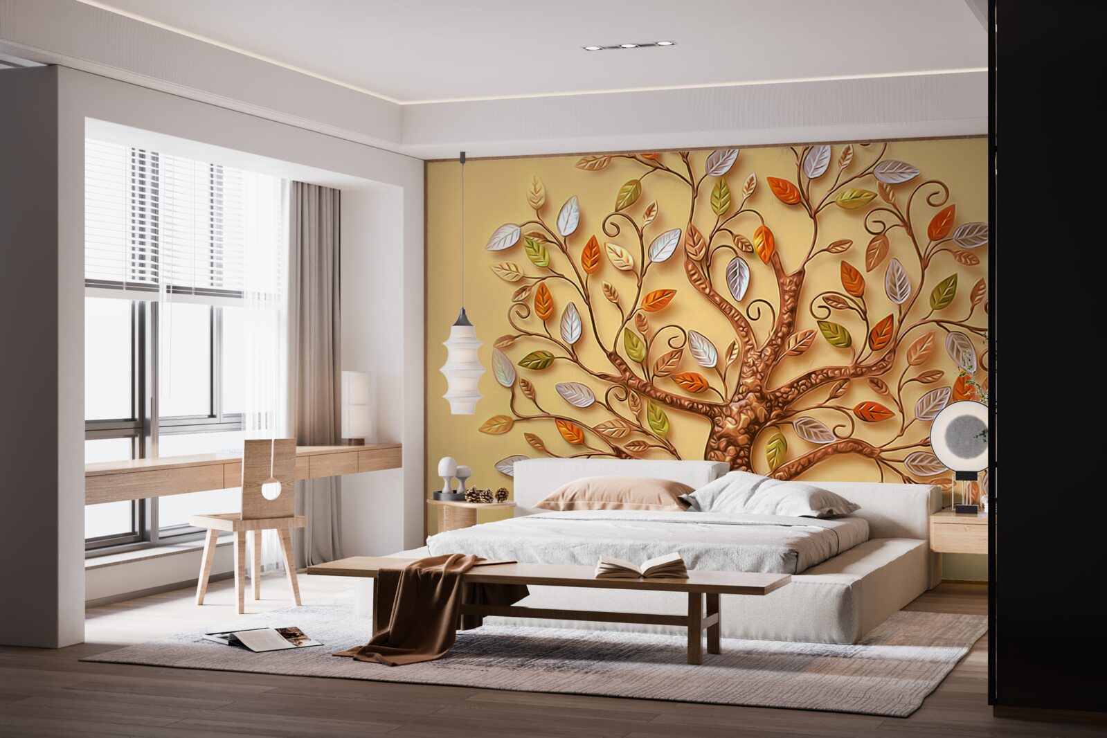 Фотошпалери дерево одягнене в осінню абстракцію з листя