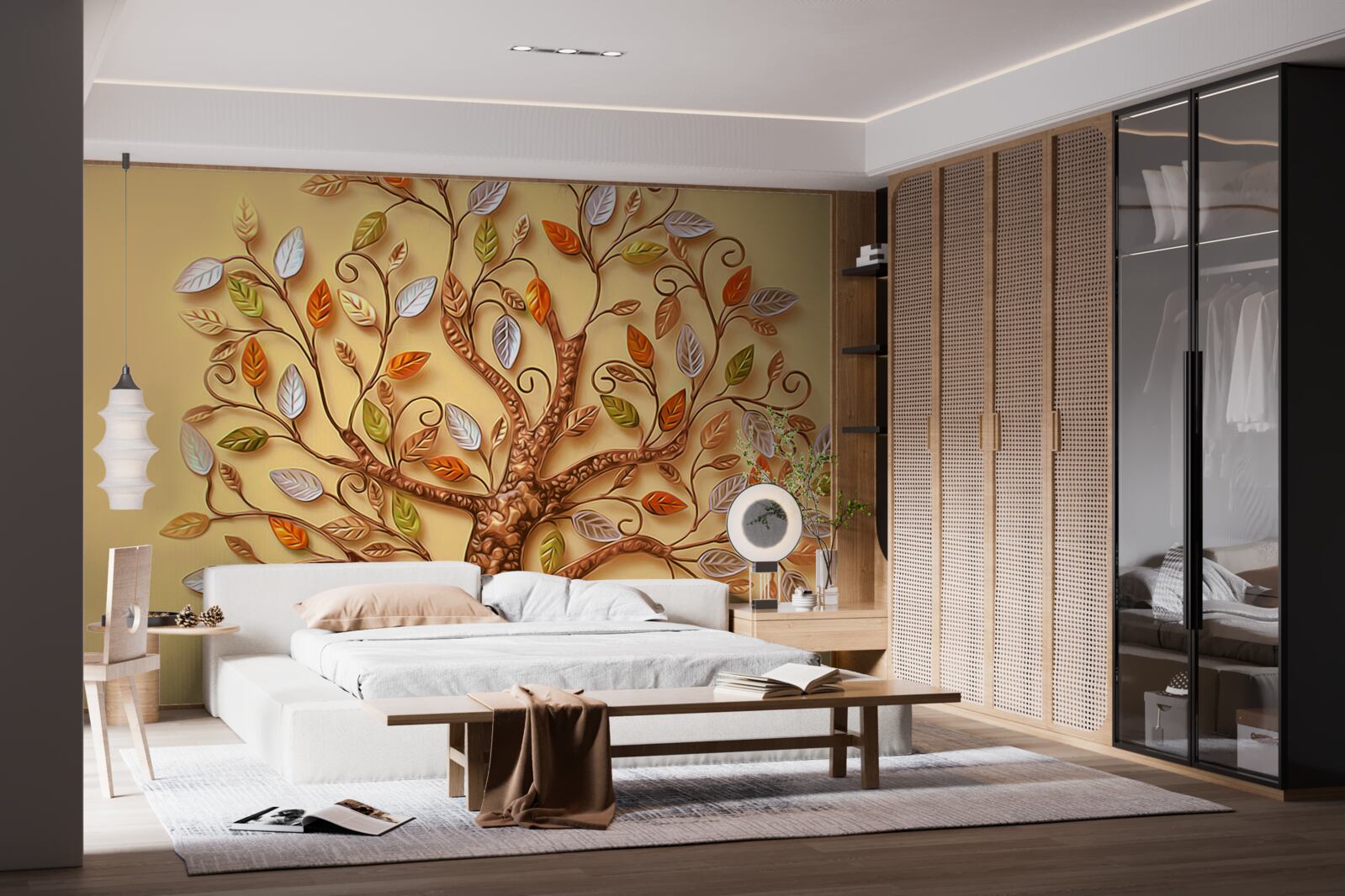 Фотошпалери дерево одягнене в осінню абстракцію з листя