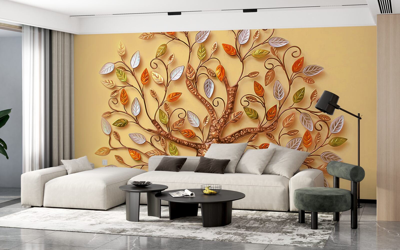 Фотошпалери дерево одягнене в осінню абстракцію з листя