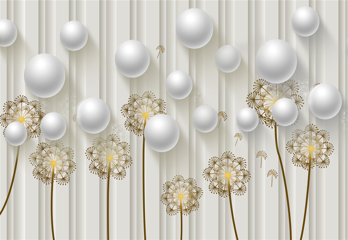 Фотошпалери золоті бутони і білі перлини плавають у повітрі