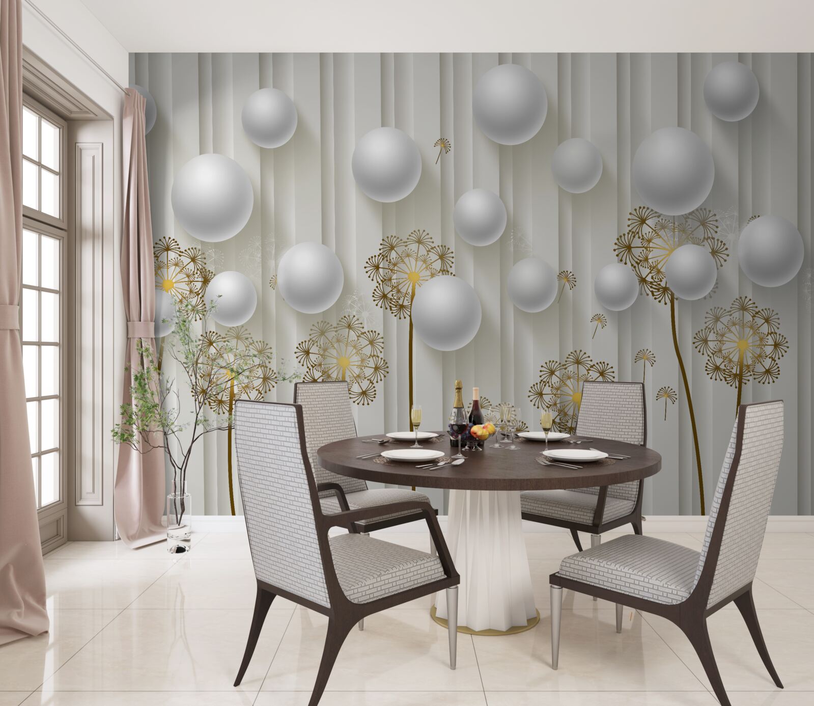 Фотошпалери золоті бутони і білі перлини плавають у повітрі