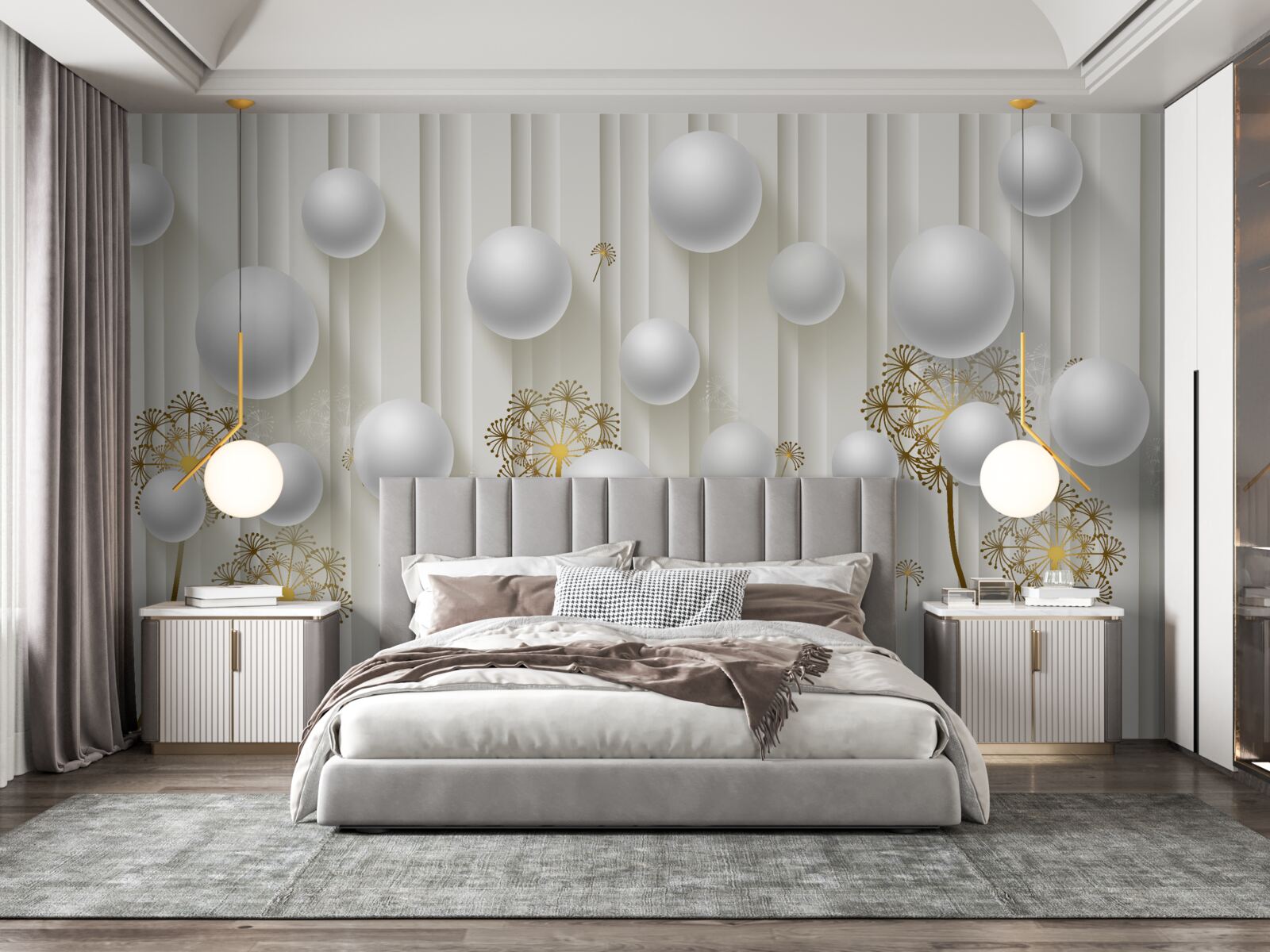 Фотошпалери золоті бутони і білі перлини плавають у повітрі