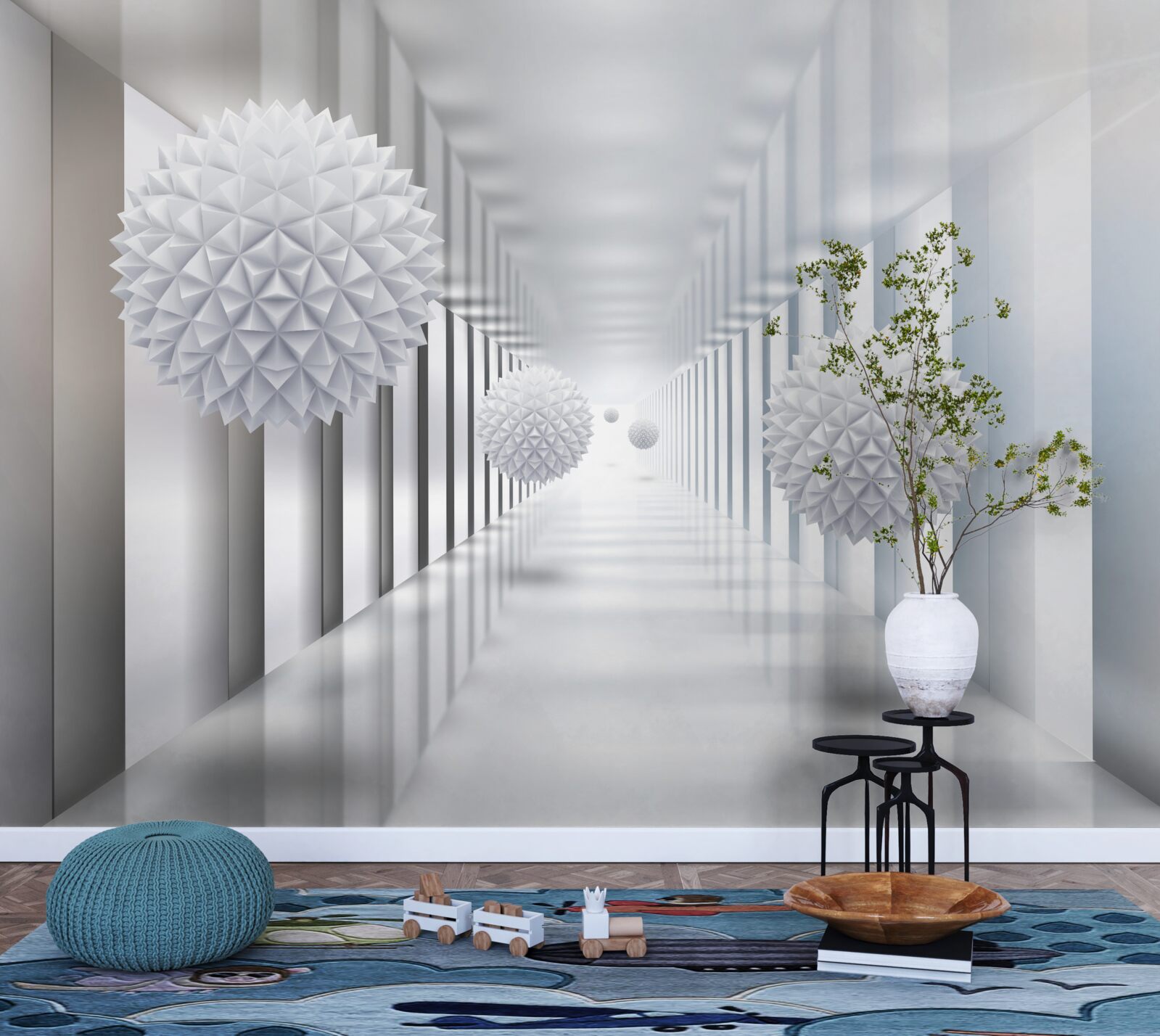 Фотошпалери прямокутний тунель і сфера в глибинній перспективі