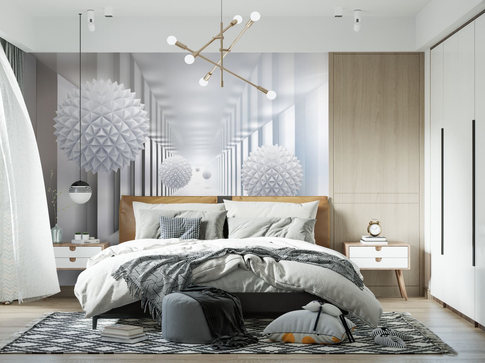 Фотошпалери прямокутний тунель і сфера в глибинній перспективі