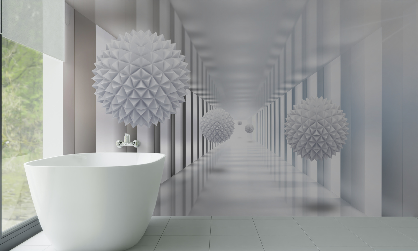 Фотошпалери прямокутний тунель і сфера в глибинній перспективі