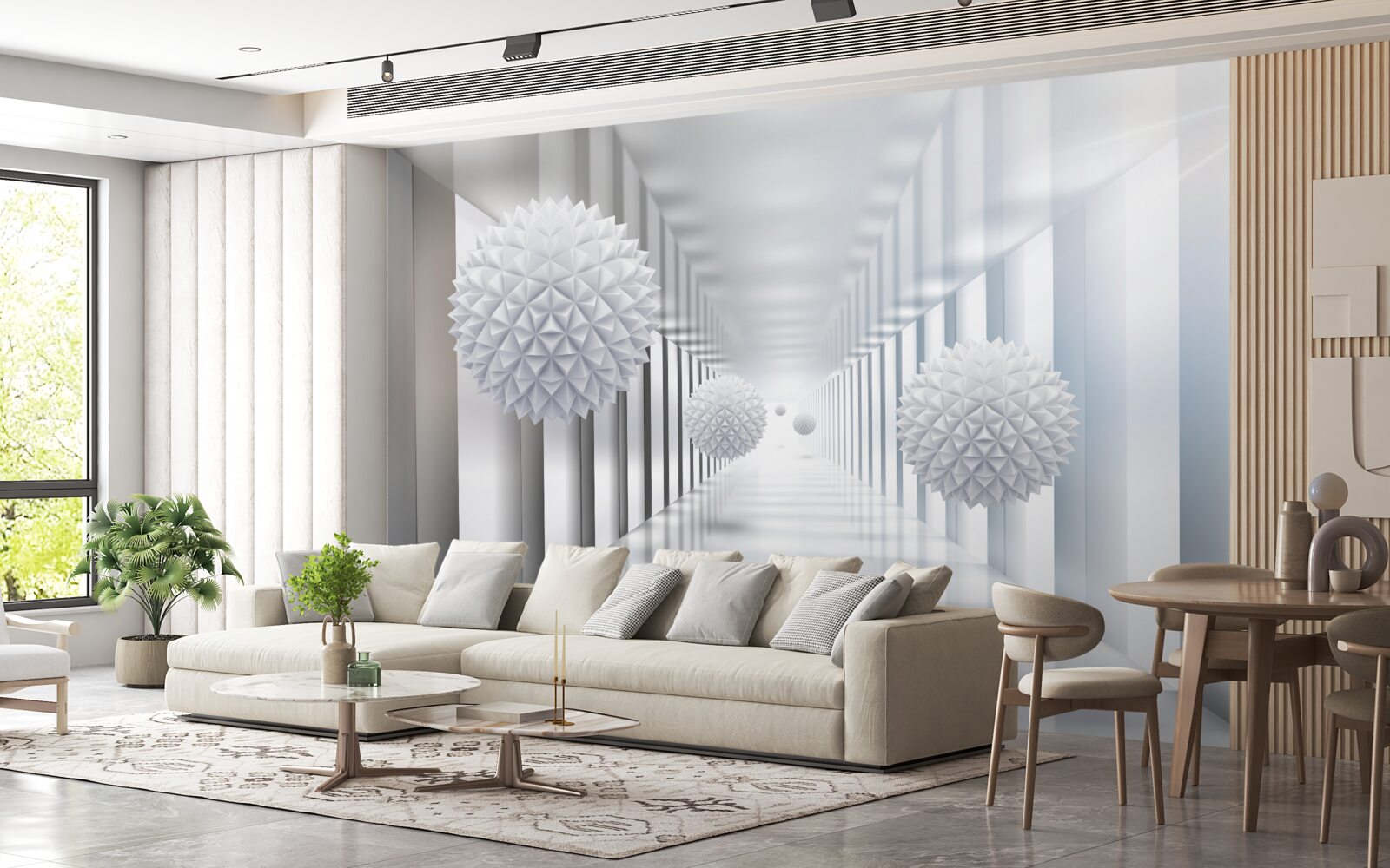 Фотошпалери прямокутний тунель і сфера в глибинній перспективі