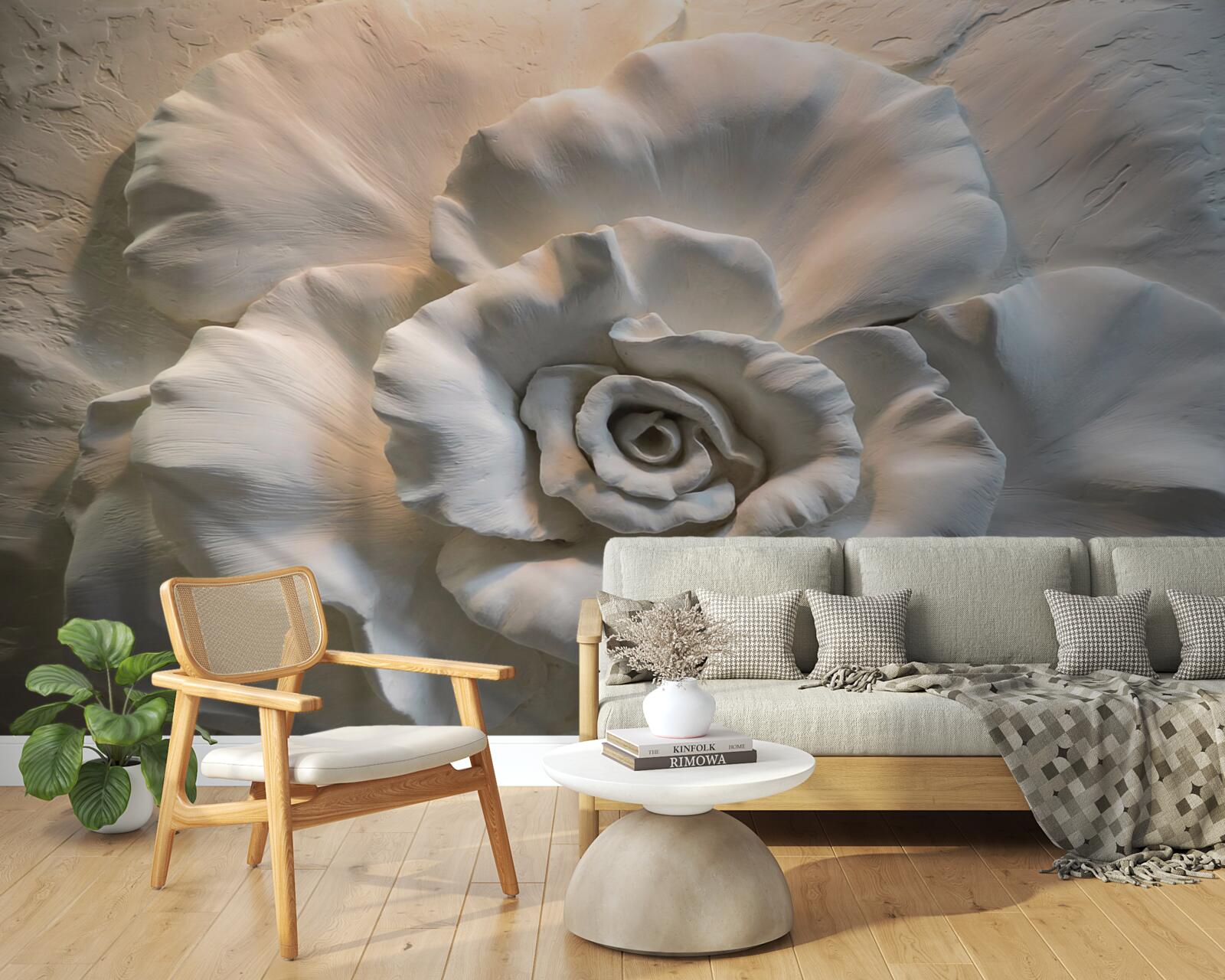 Фотошпалери великий план величезної білої троянди