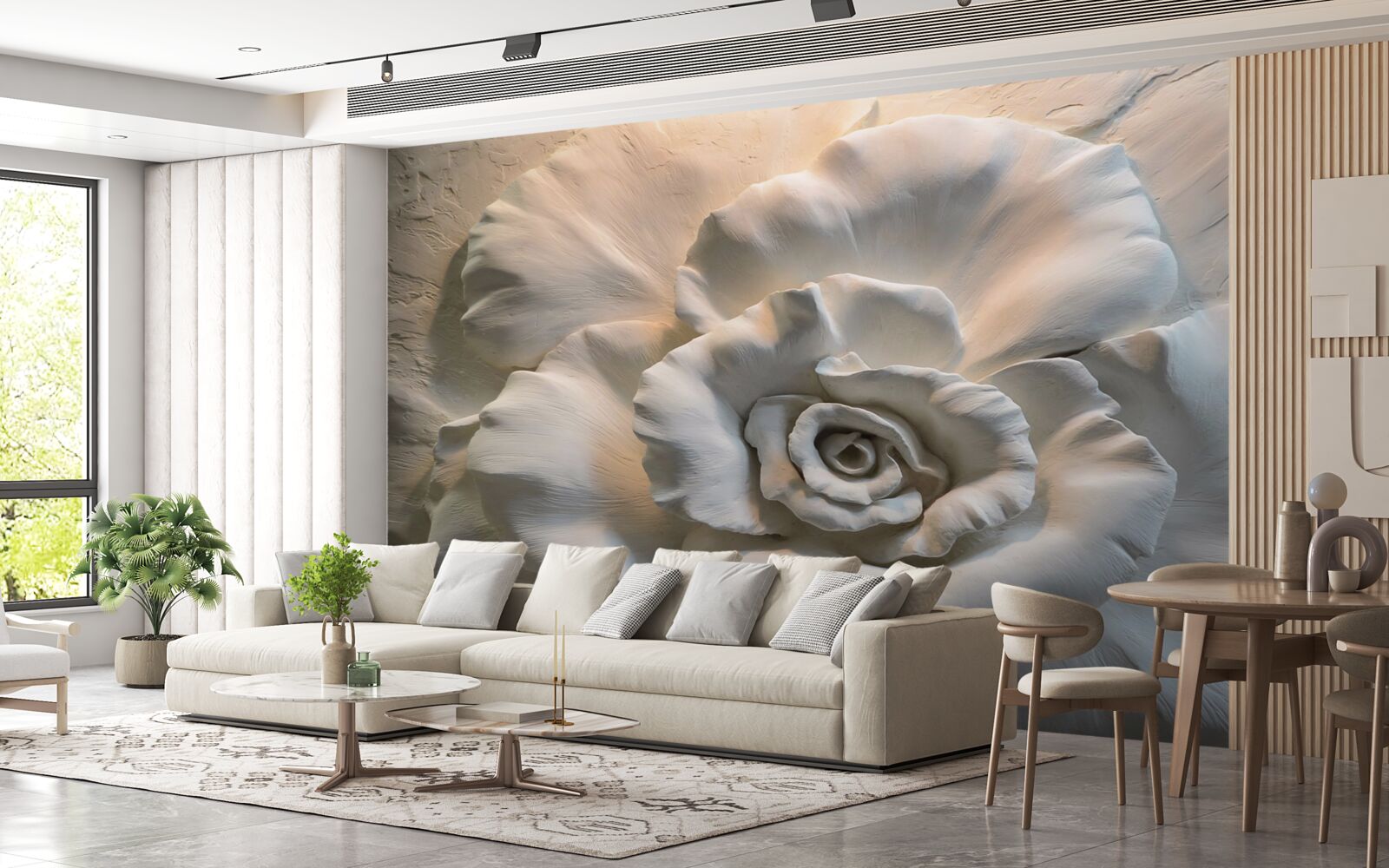 Фотошпалери великий план величезної білої троянди