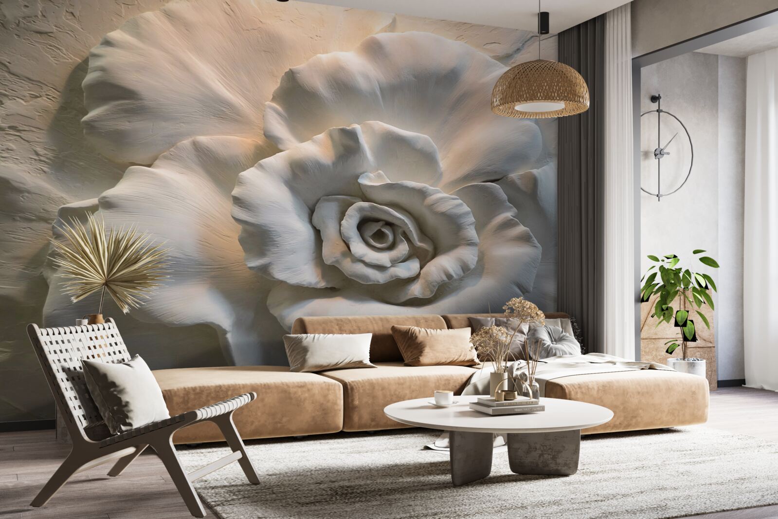 Фотошпалери великий план величезної білої троянди