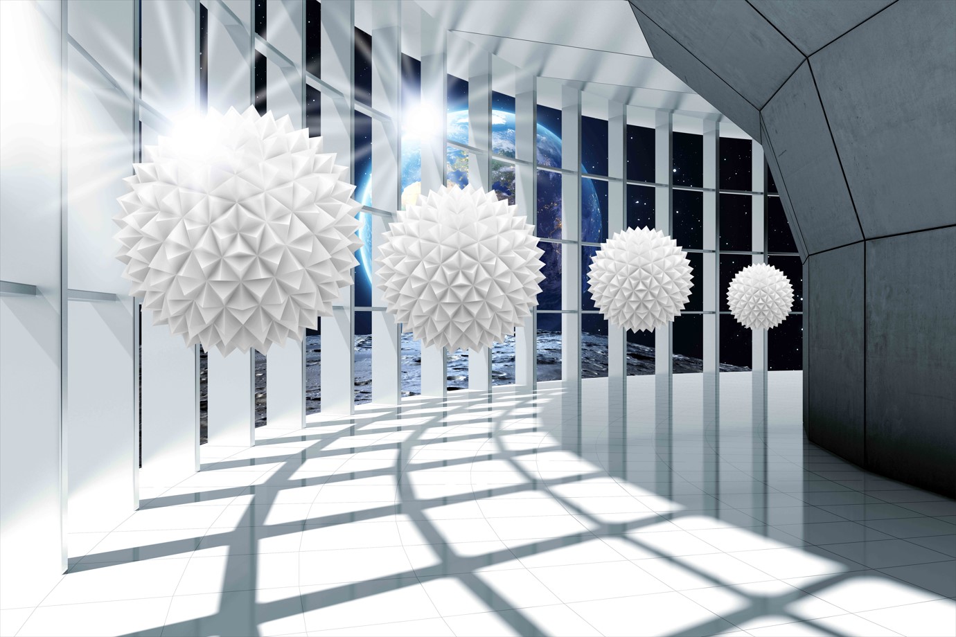 Фотошпалери земля на тлі куль, що занурюються в перспективу