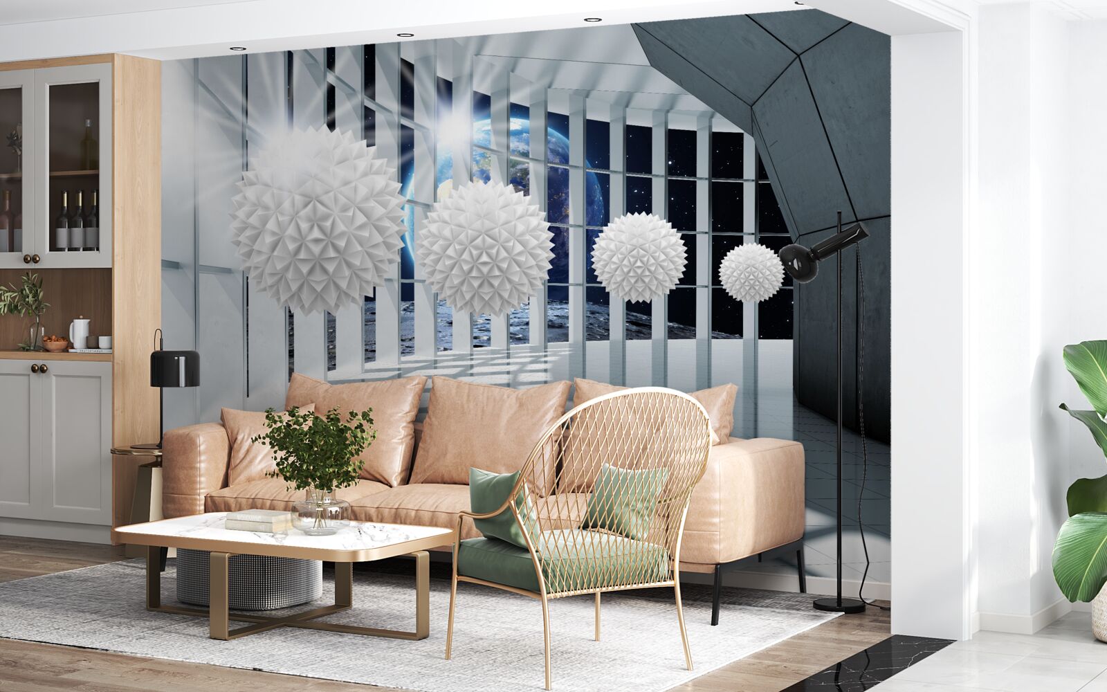 Фотошпалери земля на тлі куль, що занурюються в перспективу