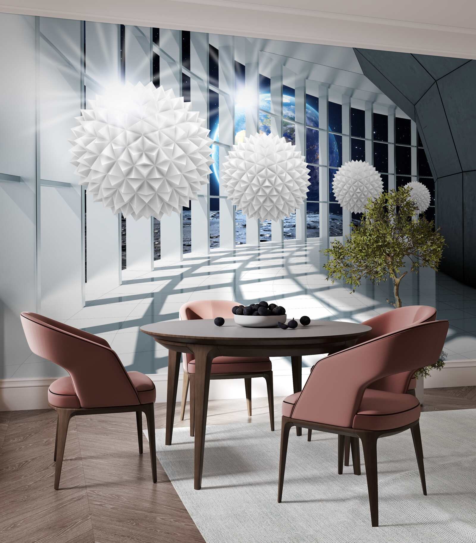 Фотошпалери земля на тлі куль, що занурюються в перспективу