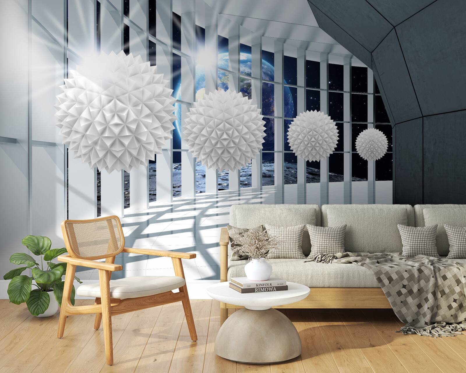 Фотошпалери земля на тлі куль, що занурюються в перспективу