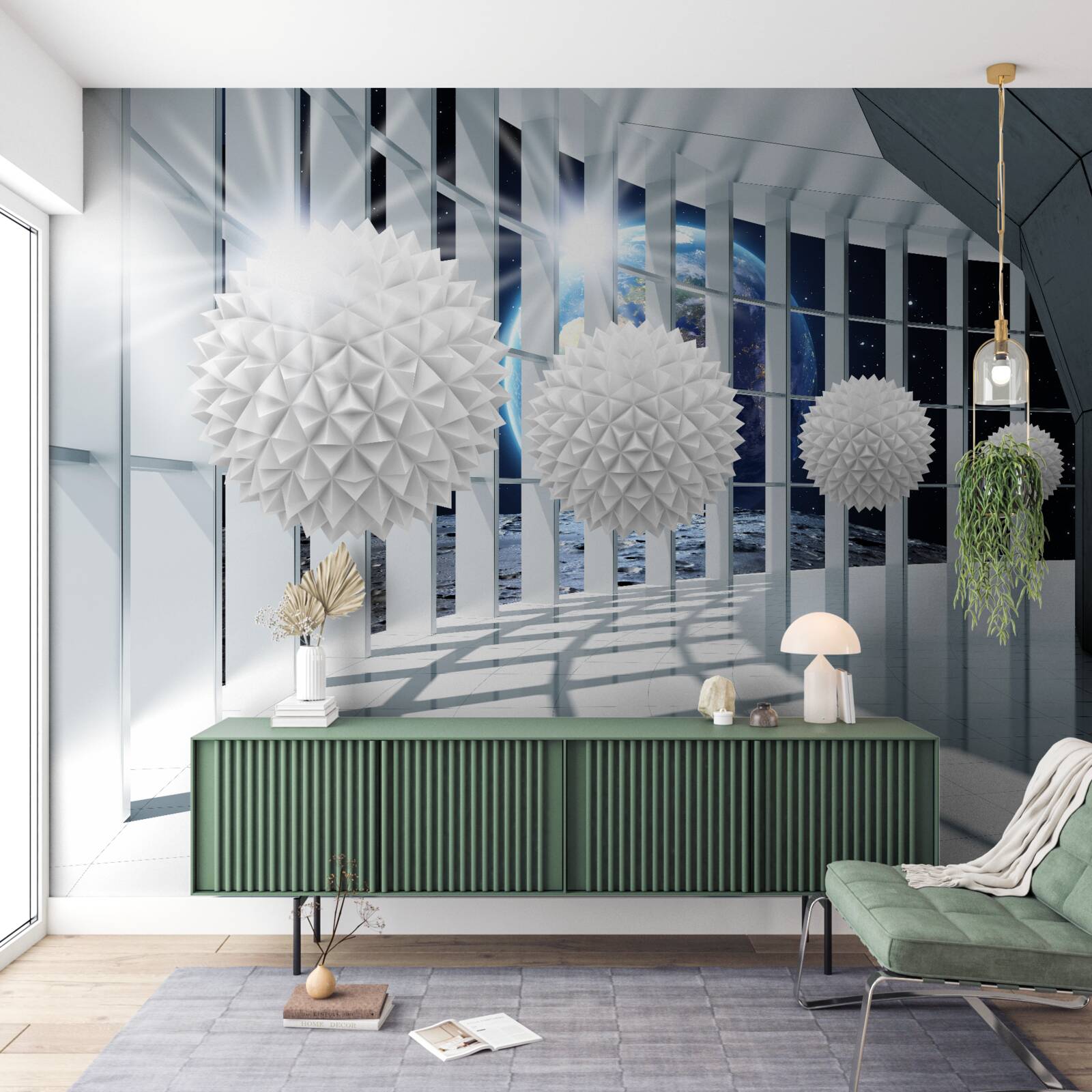 Фотошпалери земля на тлі куль, що занурюються в перспективу