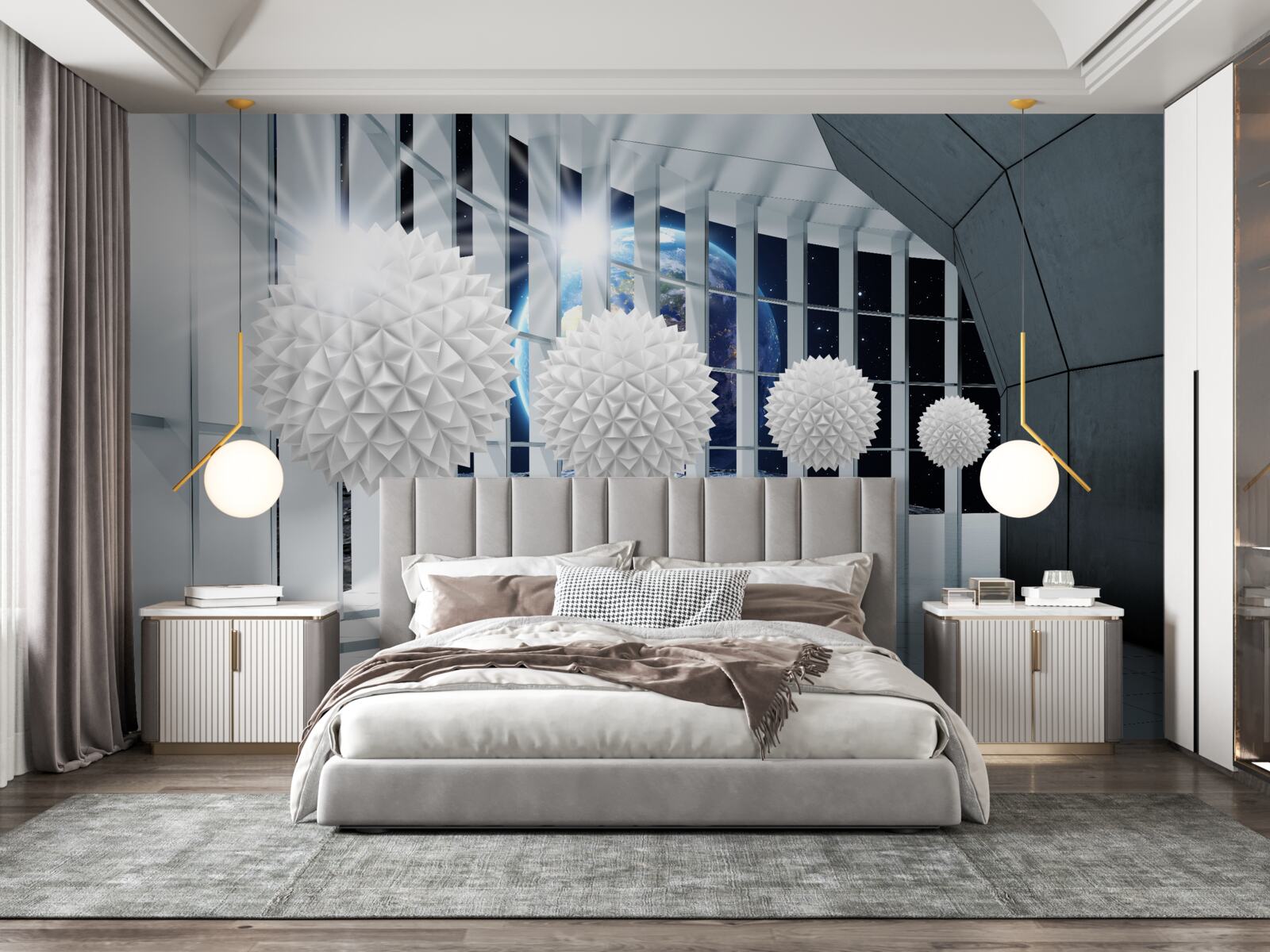 Фотошпалери земля на тлі куль, що занурюються в перспективу