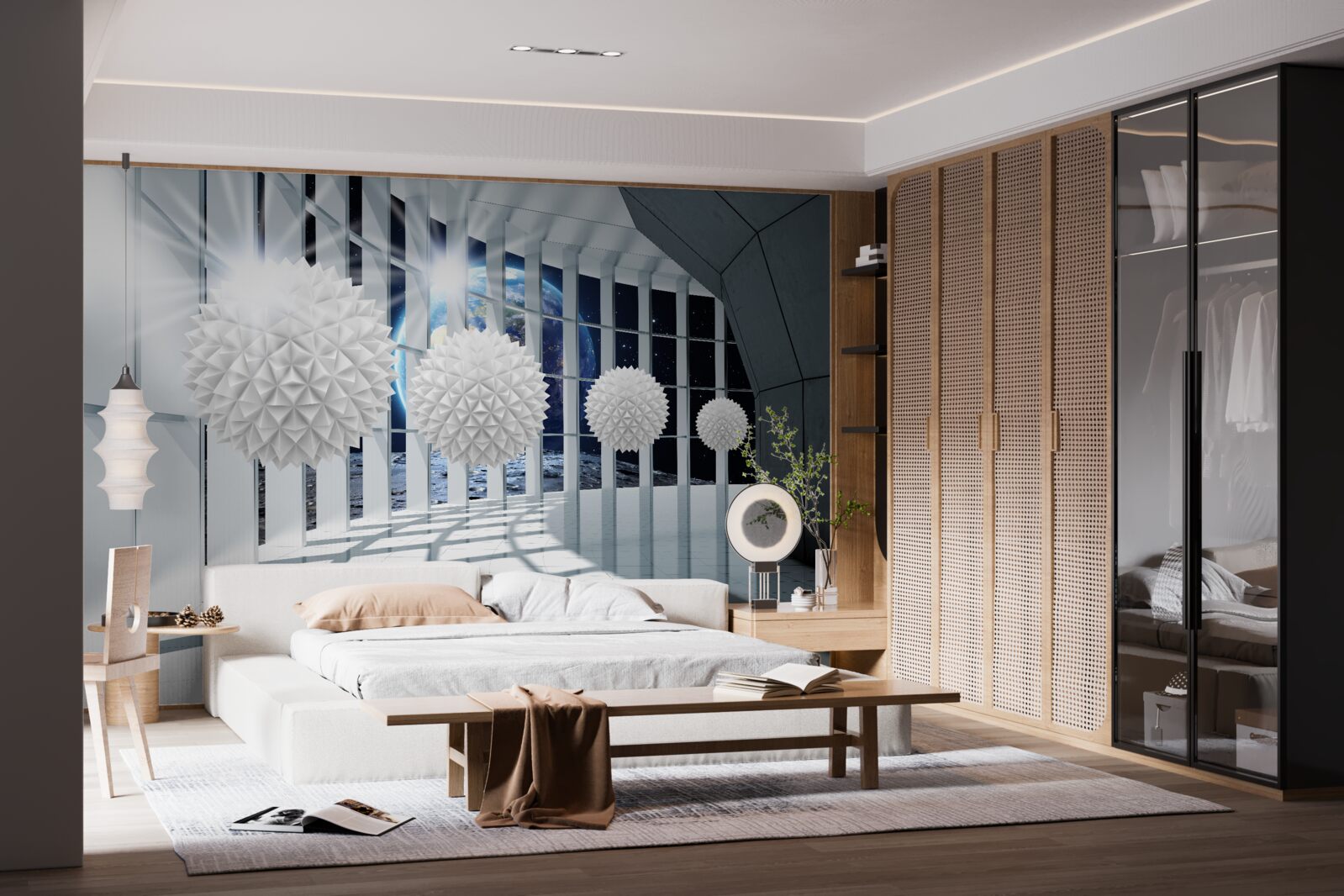 Фотошпалери земля на тлі куль, що занурюються в перспективу