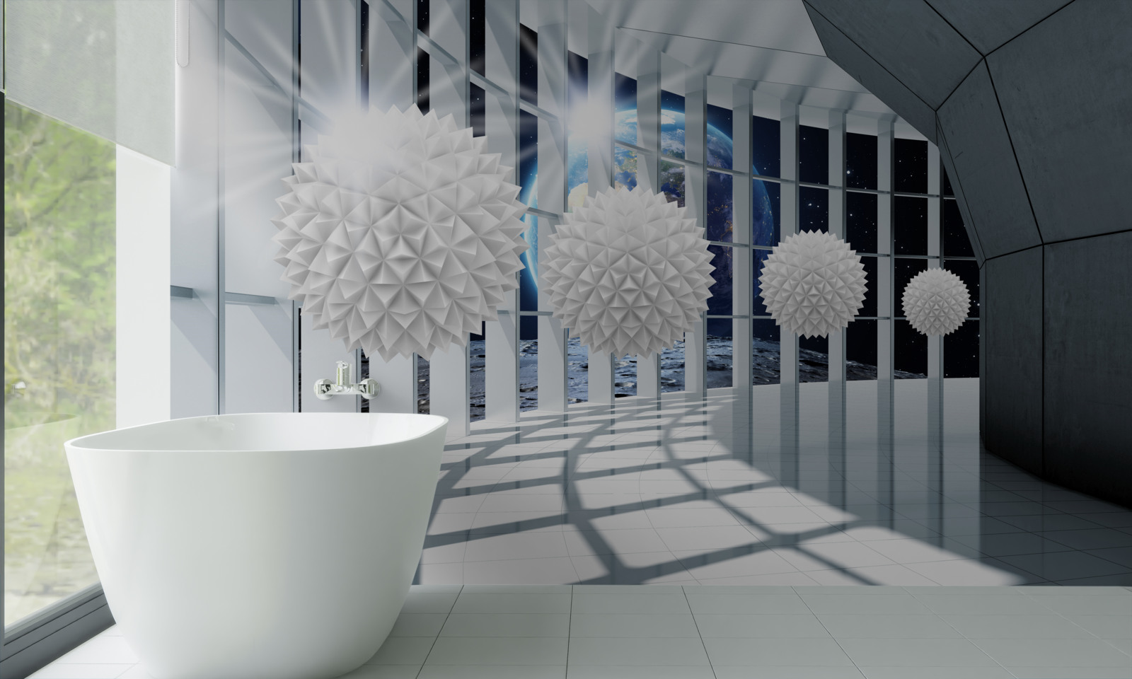 Фотошпалери земля на тлі куль, що занурюються в перспективу