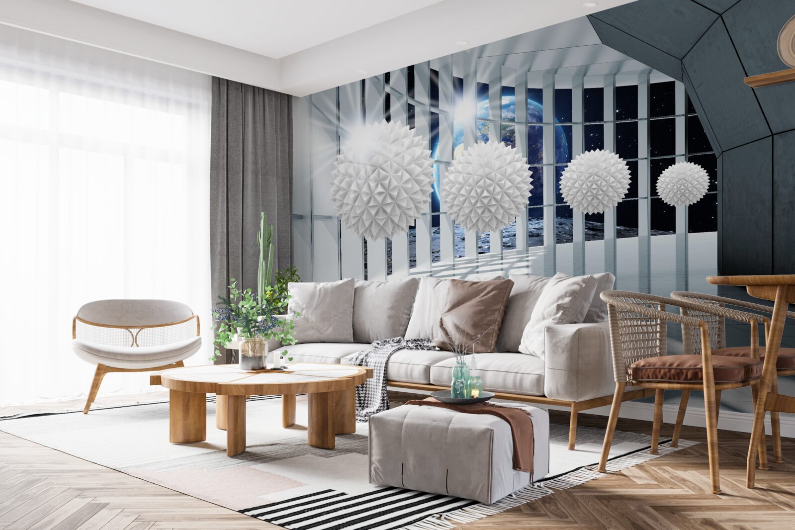 Фотошпалери земля на тлі куль, що занурюються в перспективу