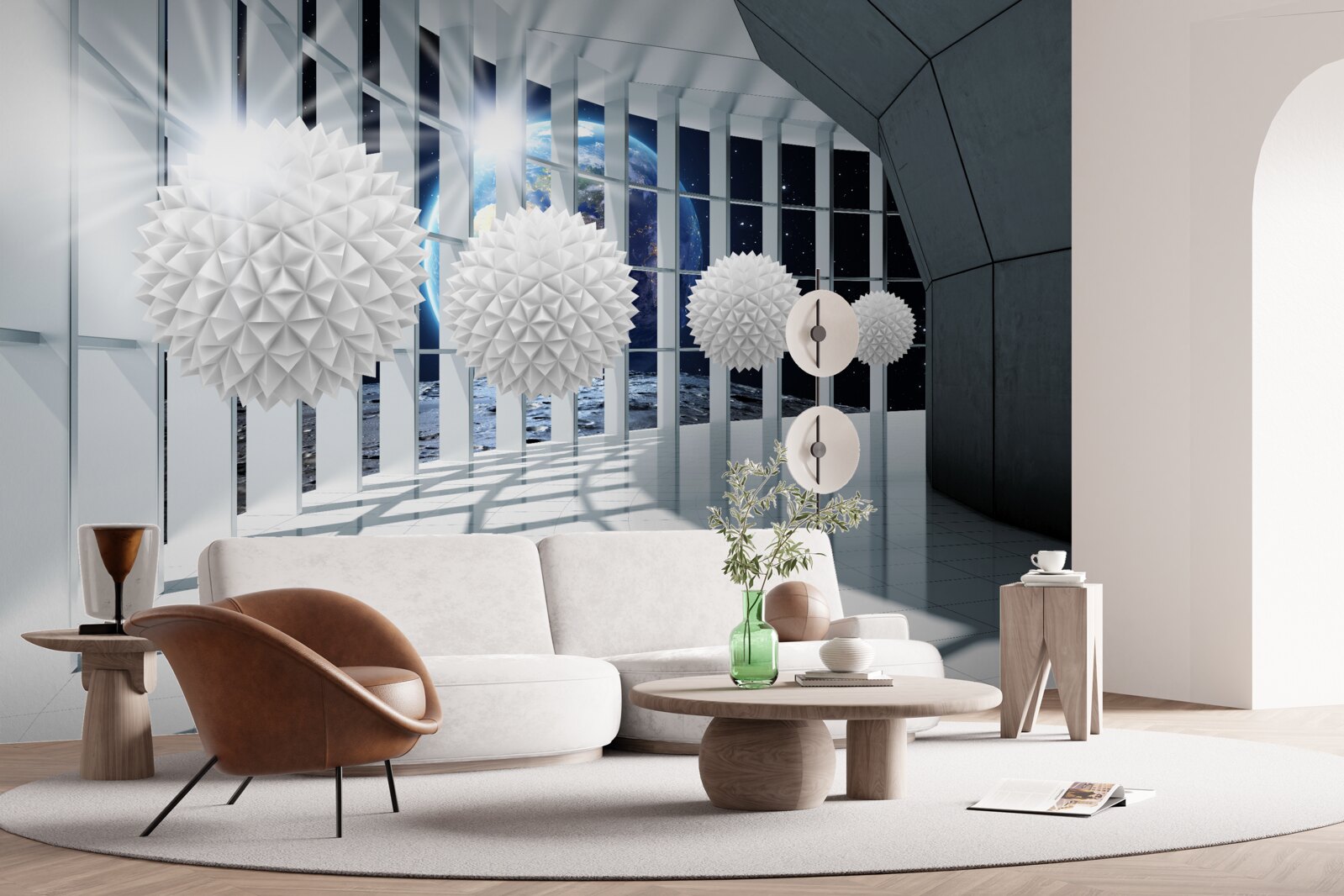 Фотошпалери земля на тлі куль, що занурюються в перспективу