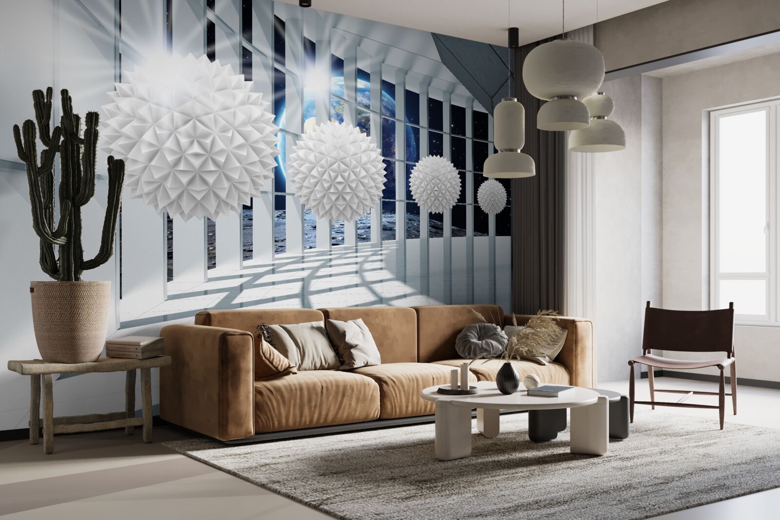 Фотошпалери земля на тлі куль, що занурюються в перспективу